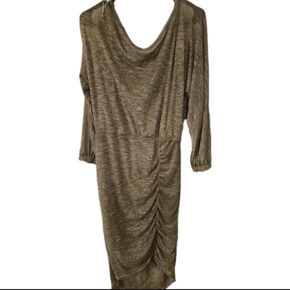 Free People Ruched Knit Dress Brown Cowl Neck Long Sleeve Women’s Large BOHO - Picture 2 of 6